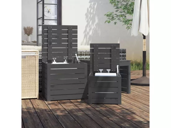 Ensemble de boîtes de jardin 3 pcs gris bois de pin massif