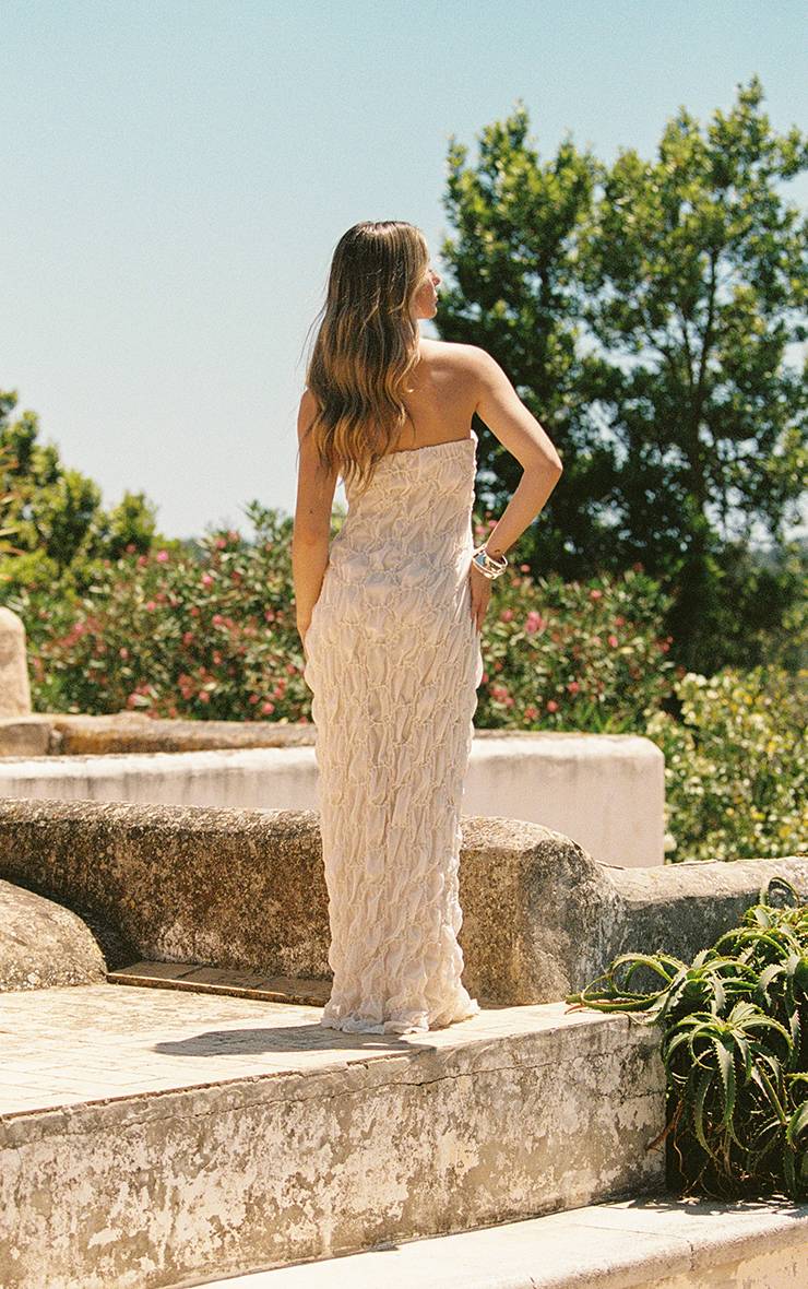 Crème Robe Maxi Bandeau Doublée Texturée