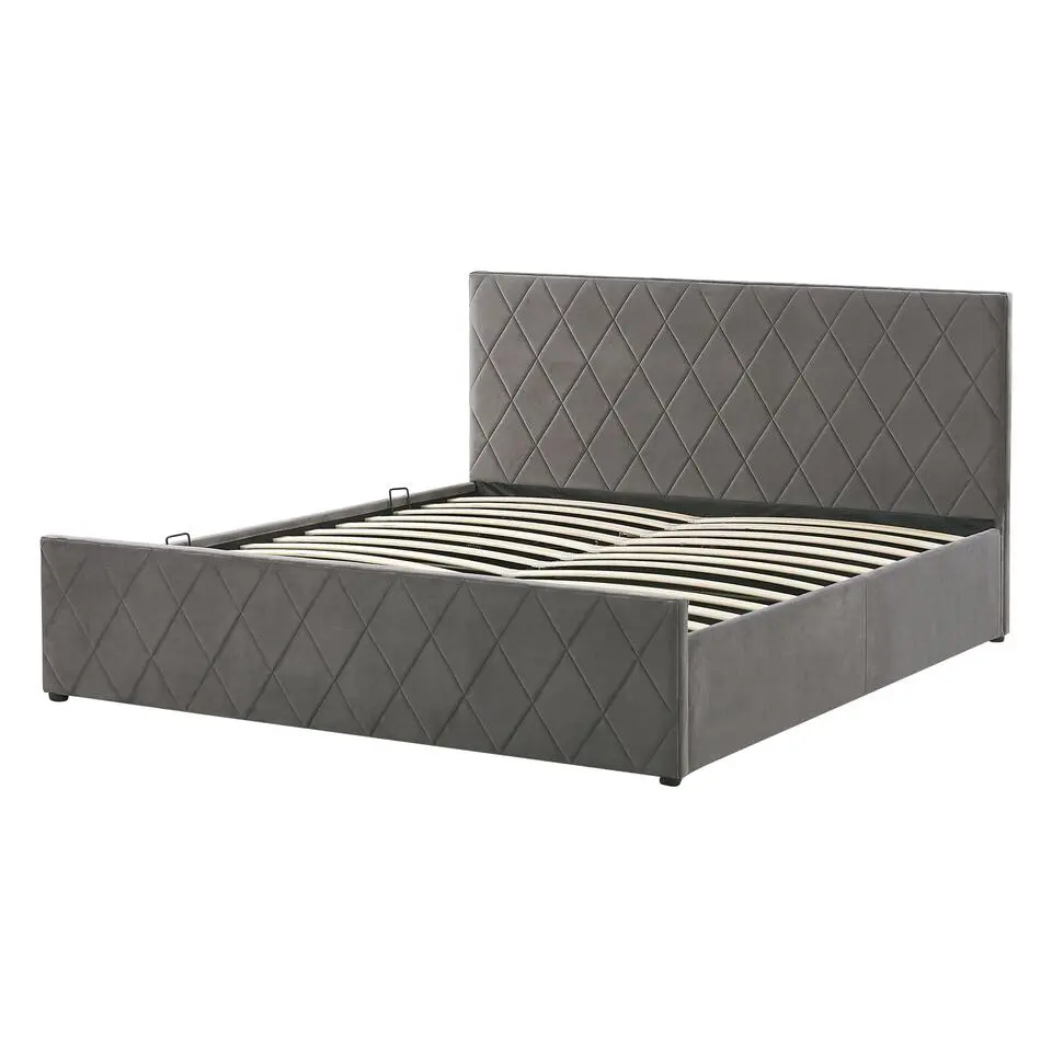 ROCHEFORT - Bed met opbergruimte - Grijs - 140 x 200 cm - Fluweel