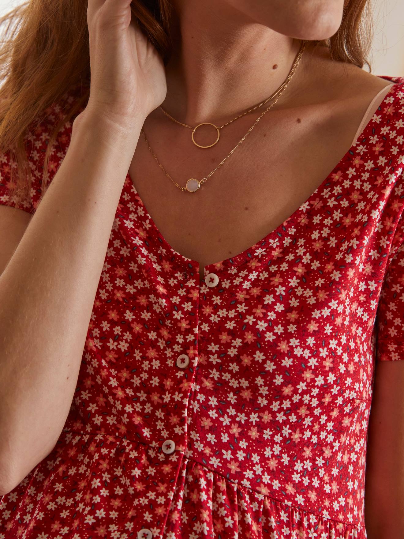 Blusa de maternidade e amamentação vermelha estampada tamanho médio