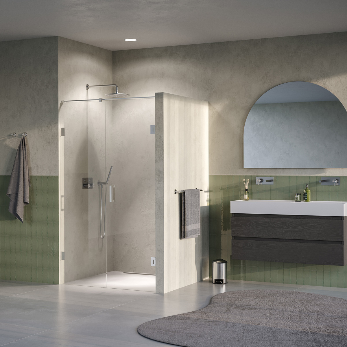 Brauer Void profielloze nisdeur 110cm met draaideur 60cm aan muur RVS geborsteld PVD