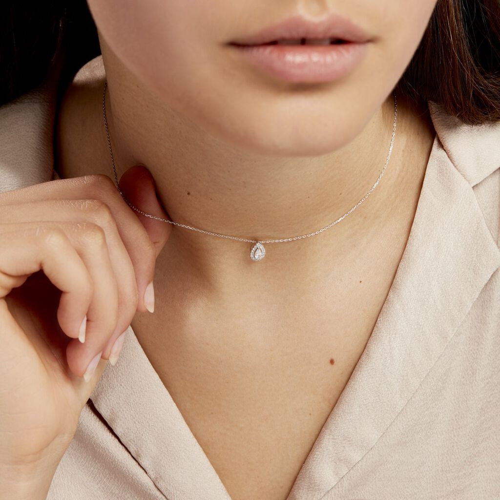Collier Hildana Or Blanc Oxyde De Zirconium