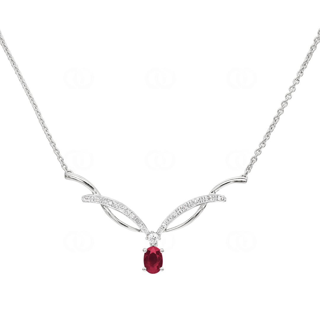 Collier 750/18 K Weissgold mit Diamanten 0.09 ct H/si & Rubin