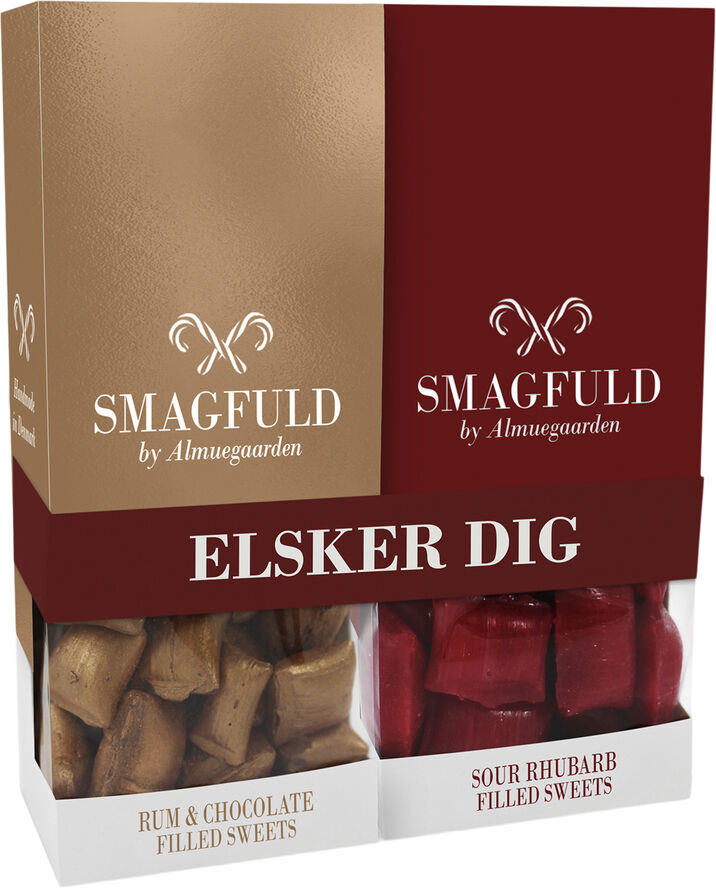 Almuegaarden Smagfuld Gavepakning - ELSKER DIG (rød/bronze) Rød & kobber