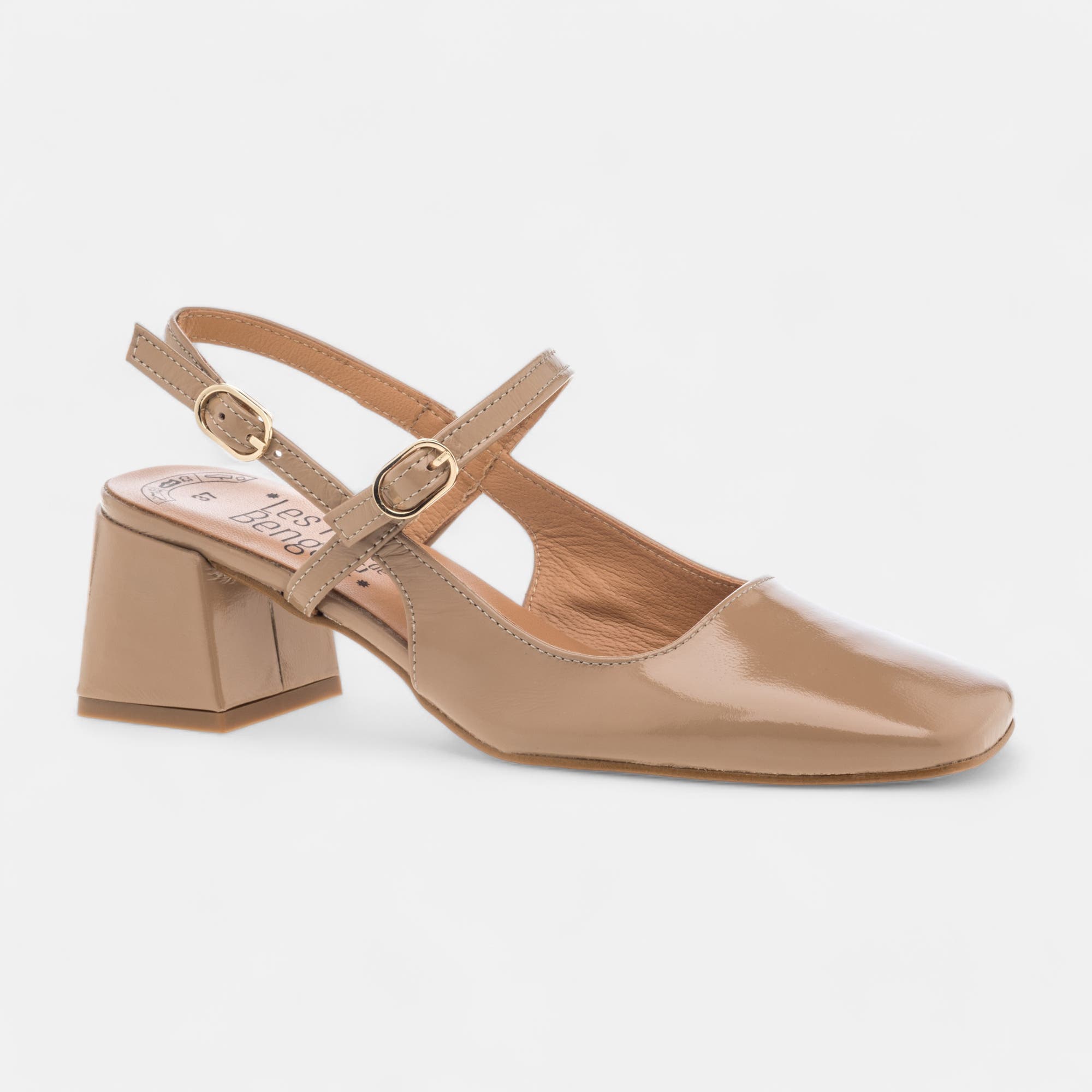 Escarpins avec bride arrière à talon Femme en cuir camel