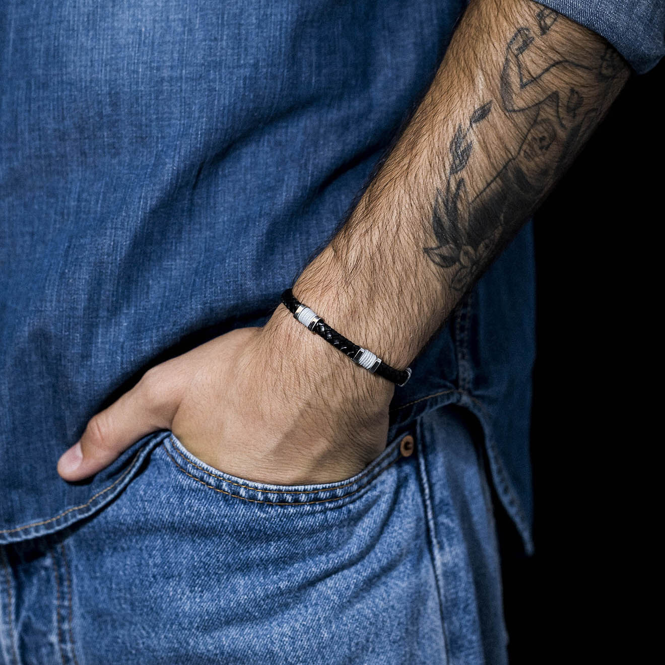 Rockstone Bracelet Black Eyes en Acier & Cuir noir