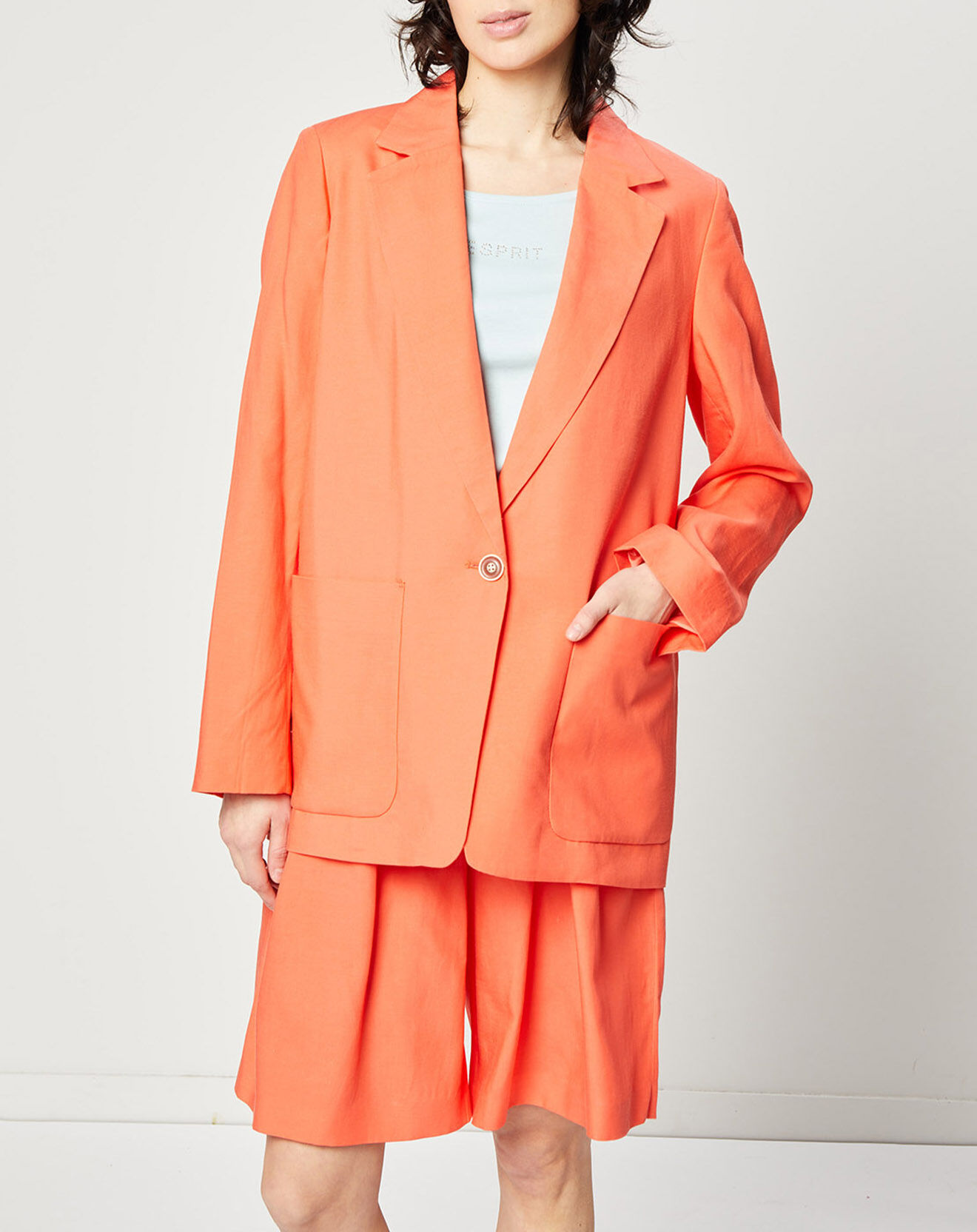 Esprit Veste blazer oversize en Lin mélangé orange