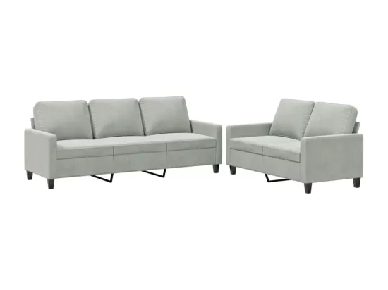 Ensemble de canapés 2 pcs avec coussins Gris clair Velours