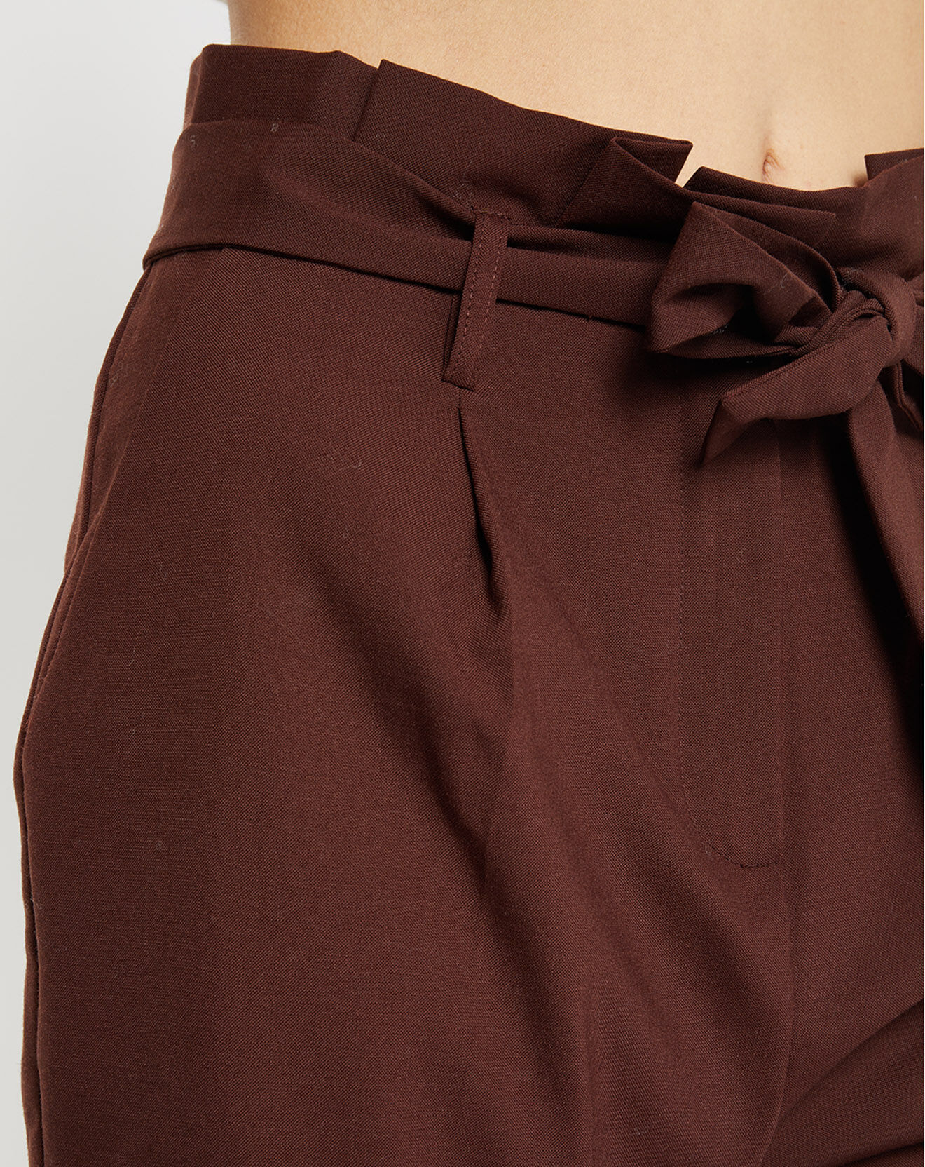 Galeries Lafayette Pantalon paperbag en Laine mélangée marron