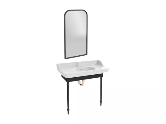 Console JACOB DELAFON Cléo 1889 avec plan vasque 3 trous + miroir + siphon or