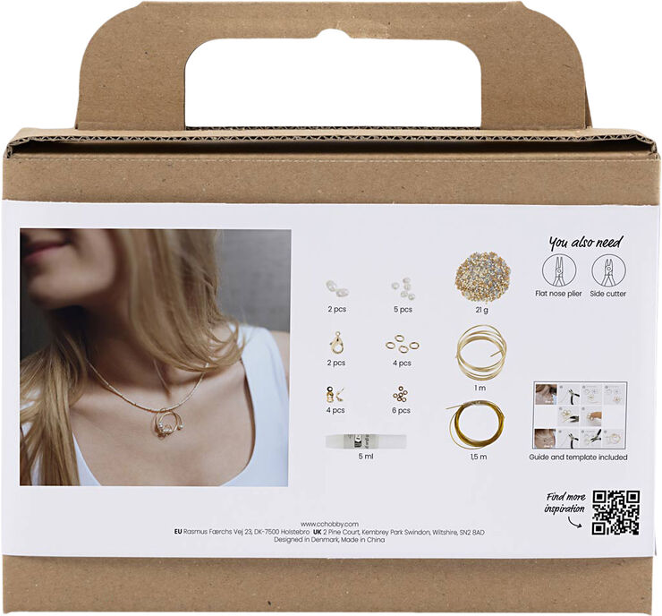Creativ Company Mini DIY Kit Smykker, Halskæde med wirevedhæng, forgyldt