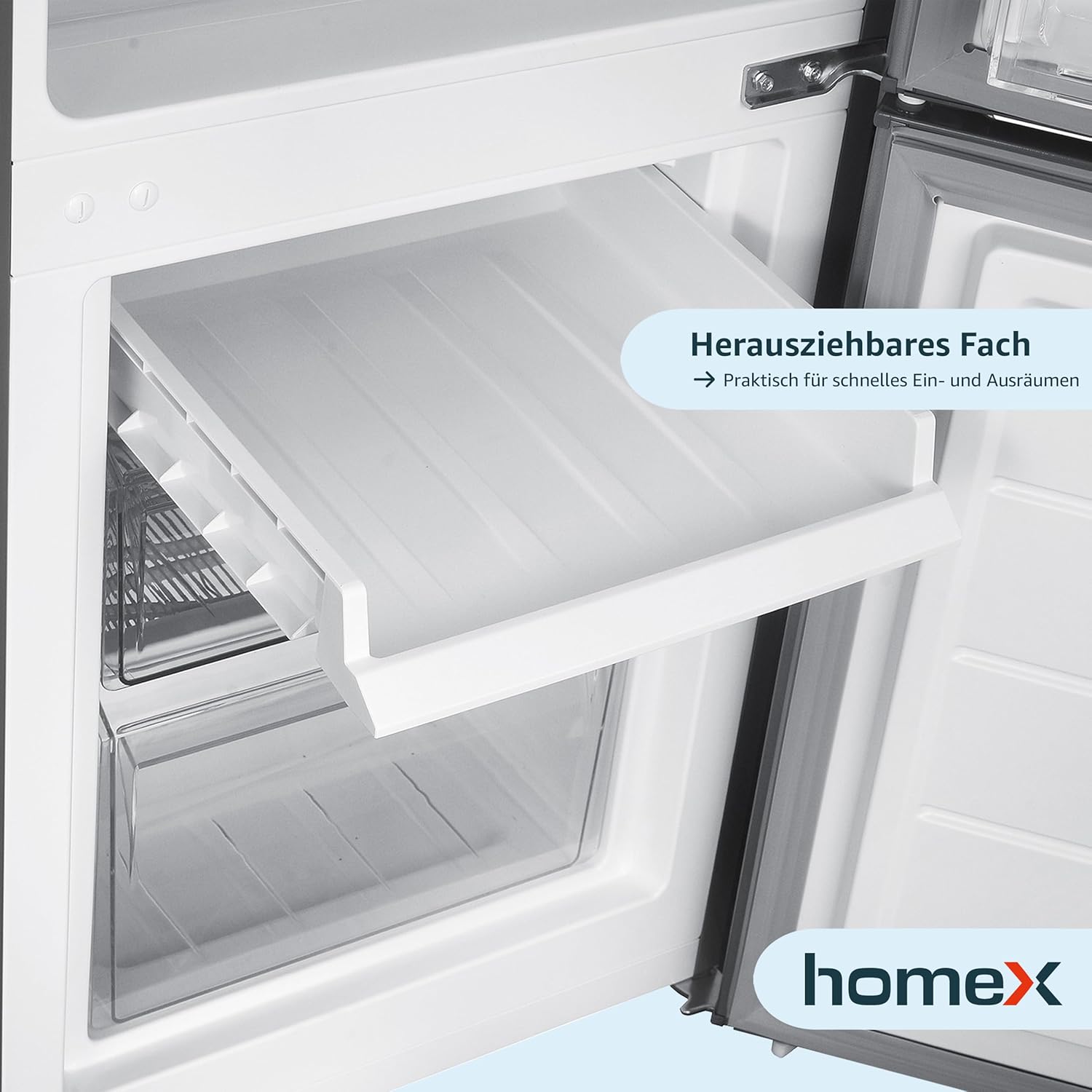 homeX Kühlschrank mit Gefrierfach | Kühl Gefrierkombination freistehend | 173 Liter Nutzinhalt | 4-Sterne Gefrieren | Höhe 142,5 cm | Leise 40 dB | Große Kühlgefrierkombi silber | CFS1110-S