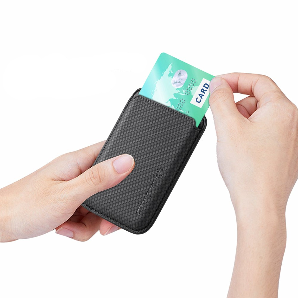 Magnetische MagSafe iPhone Leder Wallet Kreditkarten Halterung in Carbon Optik - Schwarz