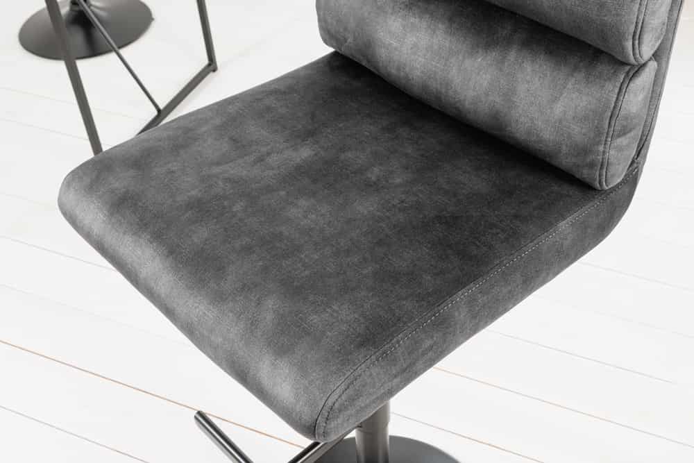Höhenverstellbarer Barhocker COMFORT dunkelgrau Samt drehbar mit Lehne Metall schwarz