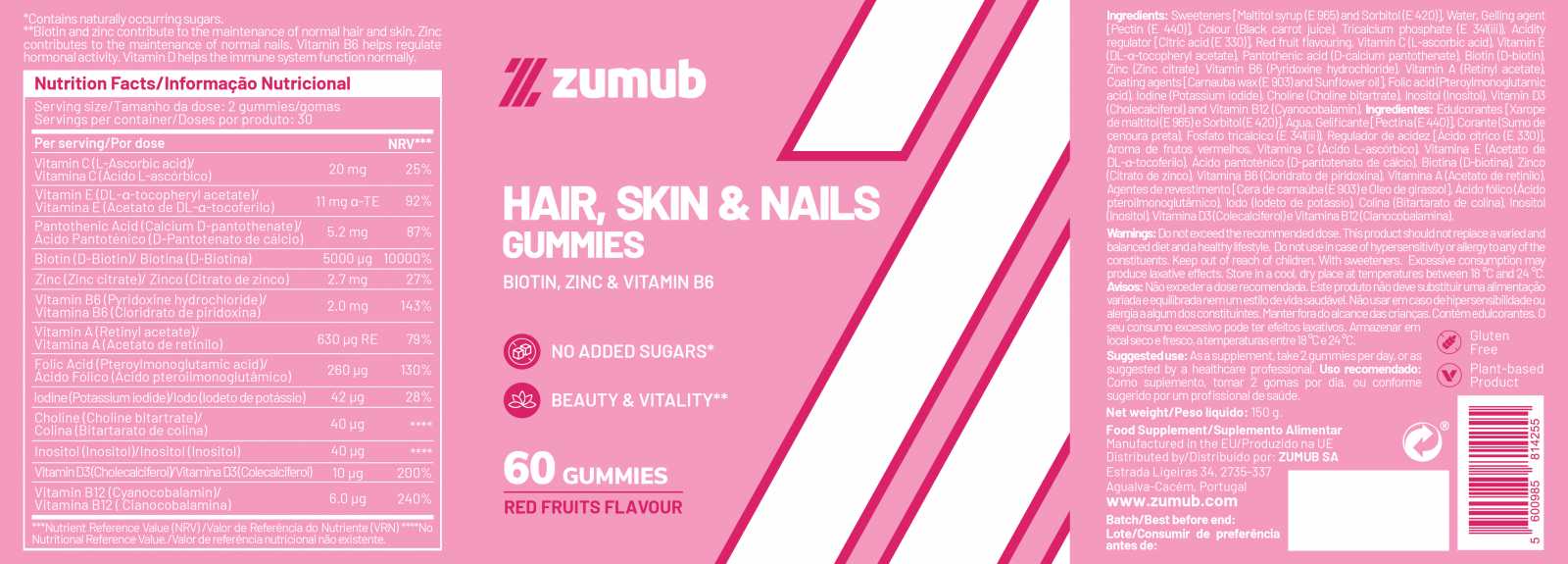 Zumub Cabelo, Pele e Unhas - 60 Gomas