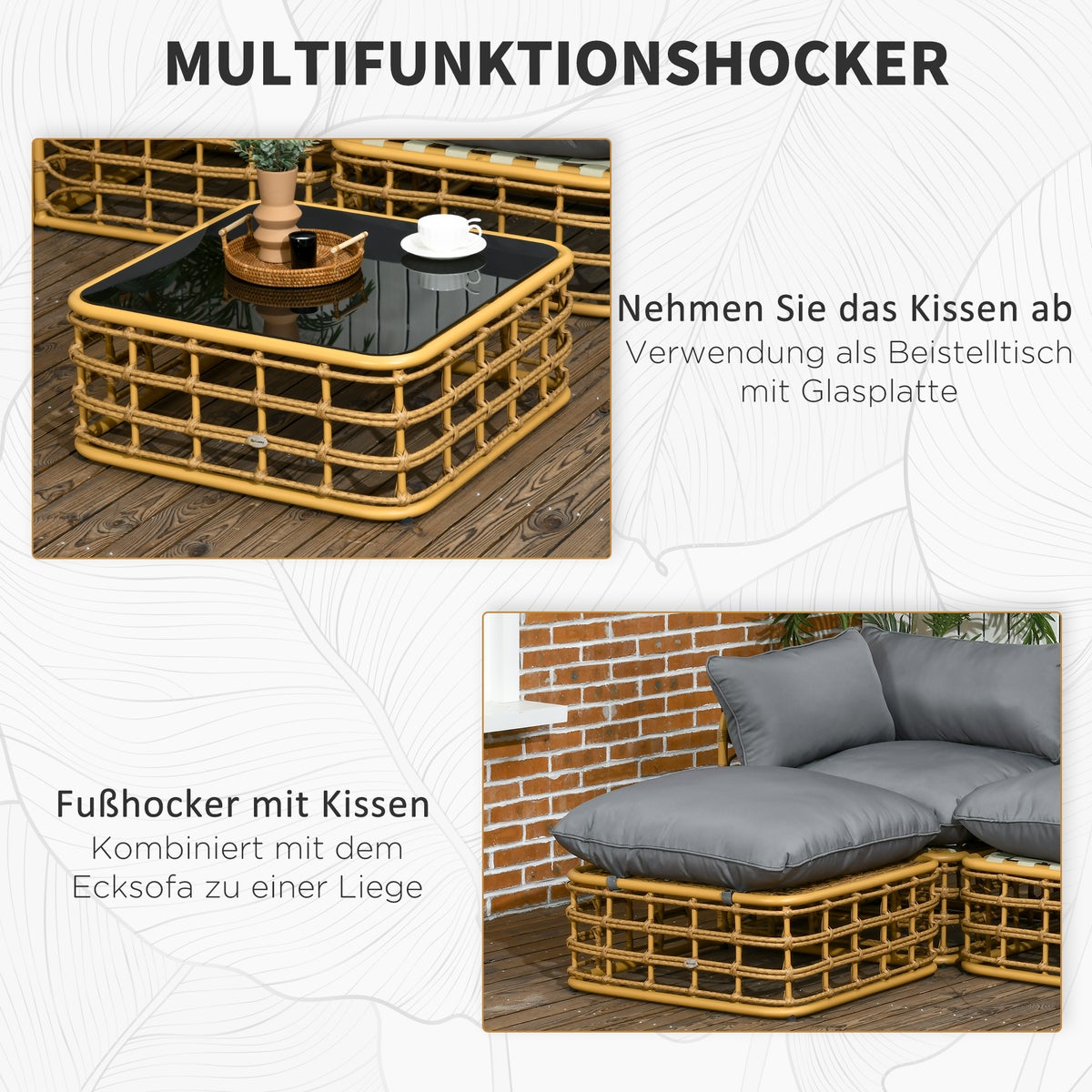 Outsunny 4-delige tuinmeubelset, 74L x 74B x 65H cm, PE rotan, polyester, aluminium, bruin