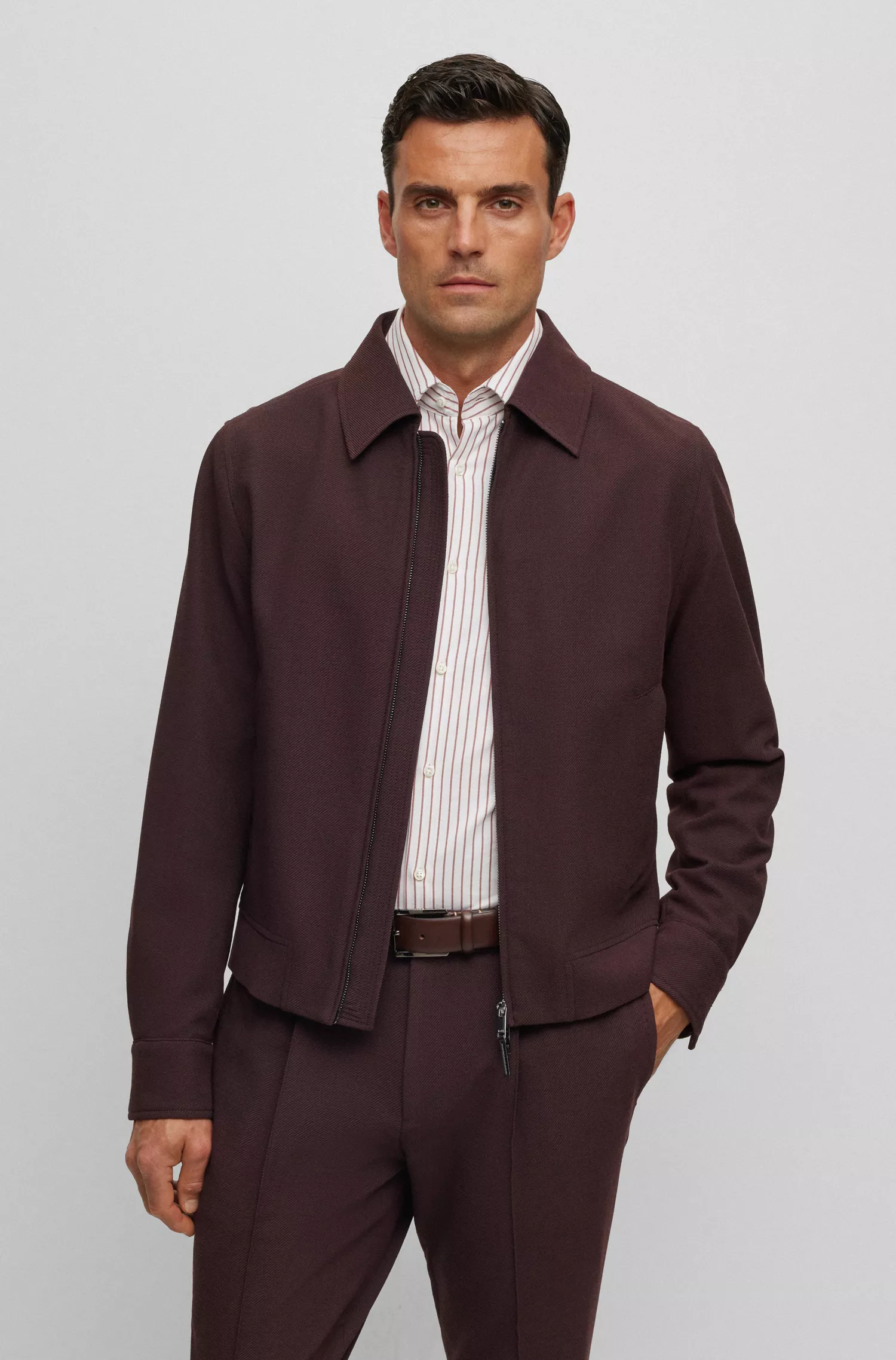 Jaqueta BOSS Camel Slim-fit em mistura de lã com microestampa