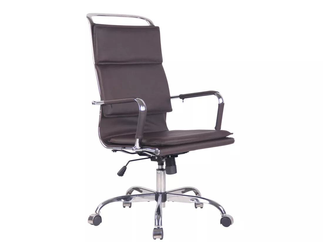 Chaise de bureau - Similicuir & Métal chromé - Café - Bedford