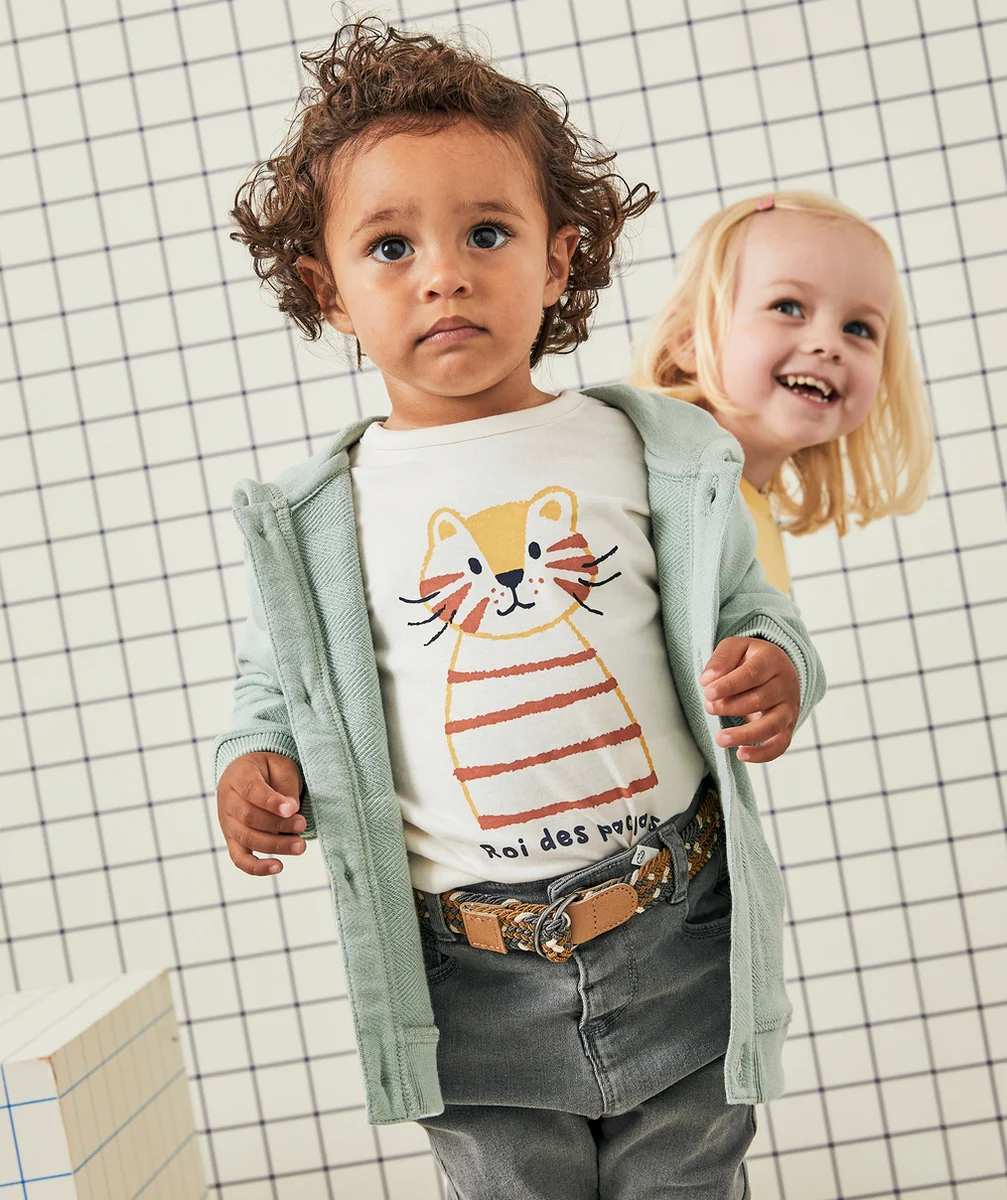 T-SHIRT BÉBÉ GARÇON EN COTON BIO AVEC CHAT ET MESSAGE