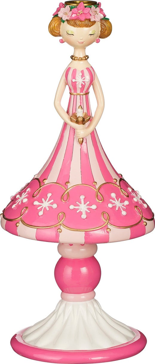House of Seasons kandelaar Elzi roze / wit D 17 H 37 cm