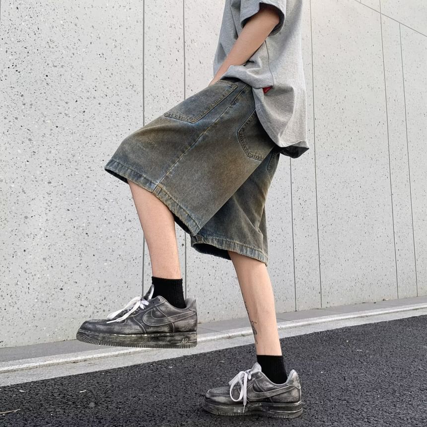 Maxelane - Mid Rise Washed Denim Shorts