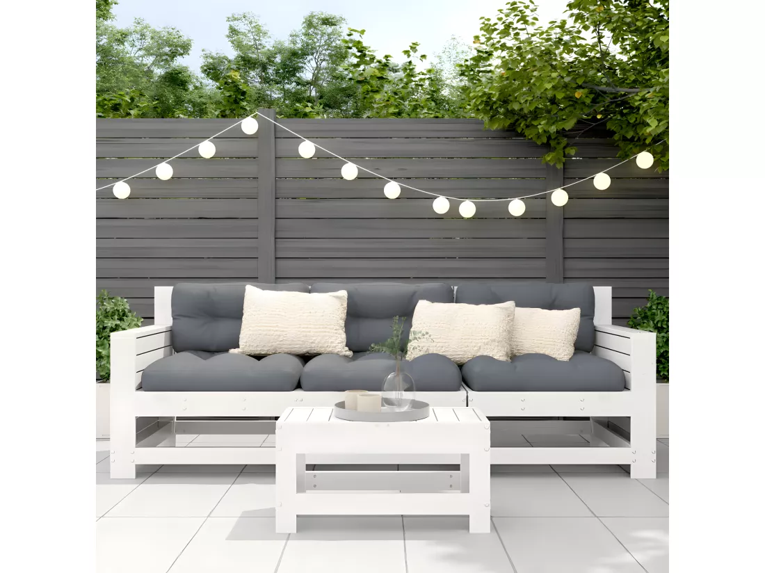 Repose-pied de jardin blanc 62x30x32 cm bois de pin massif