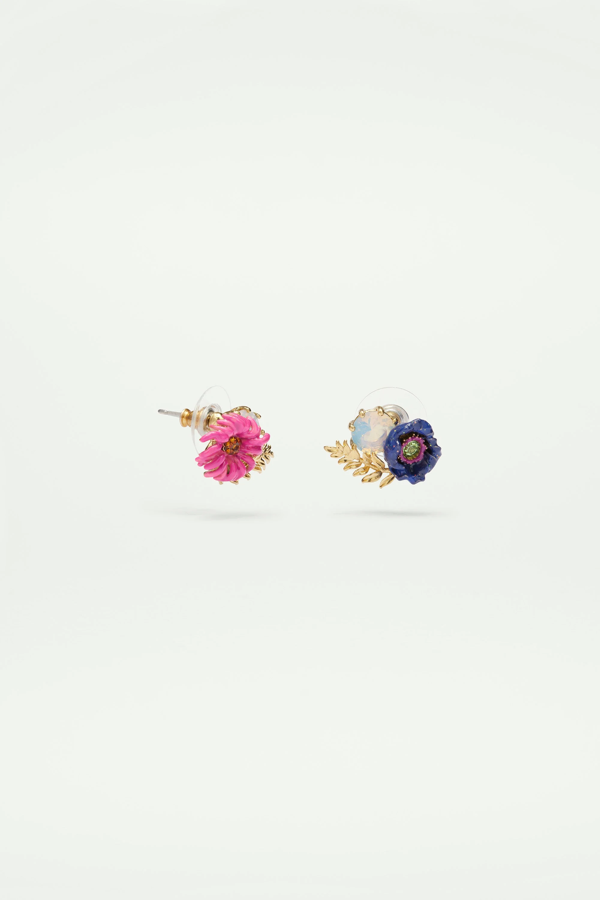 Boucles d'oreilles tiges fleurs imaginaires et cristal | Multicolore