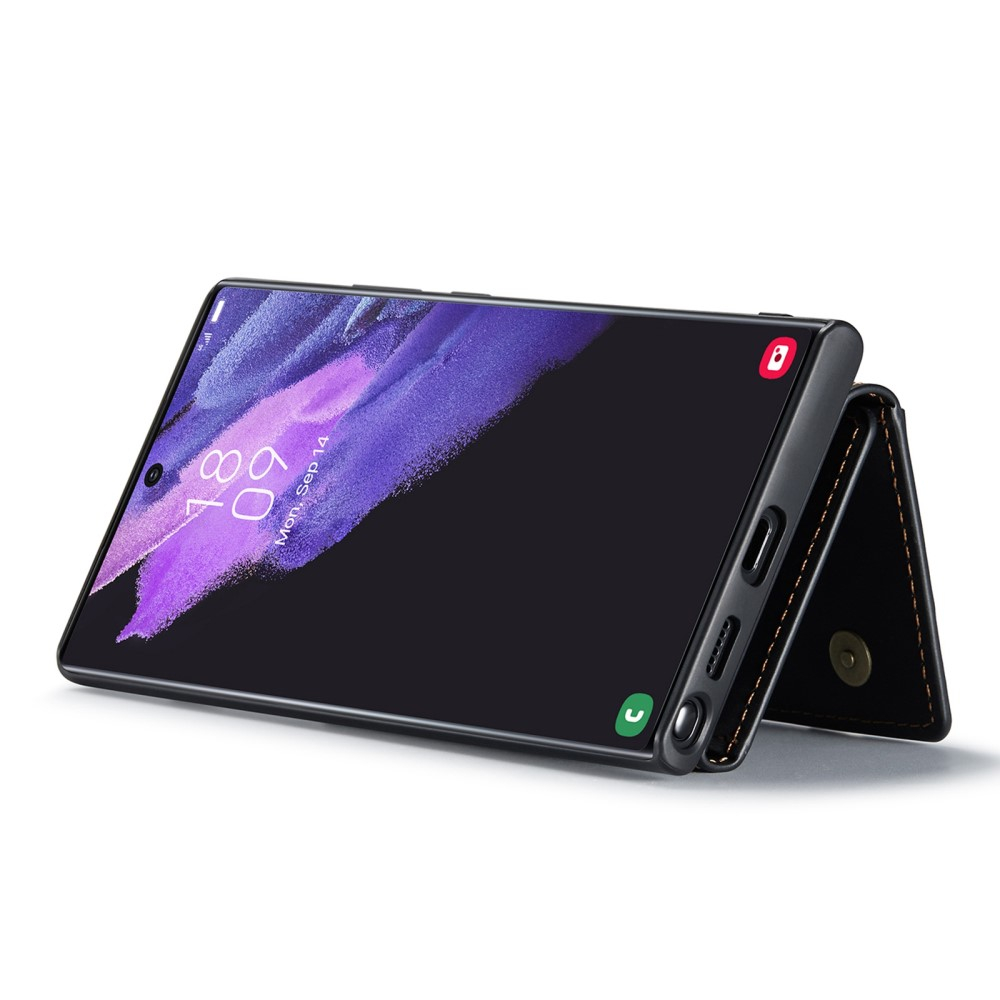 2in1 Samsung Galaxy S23 Ultra 5G Leder Hülle Wallet   Magnetisches Kreditkartenfach - Schwarz