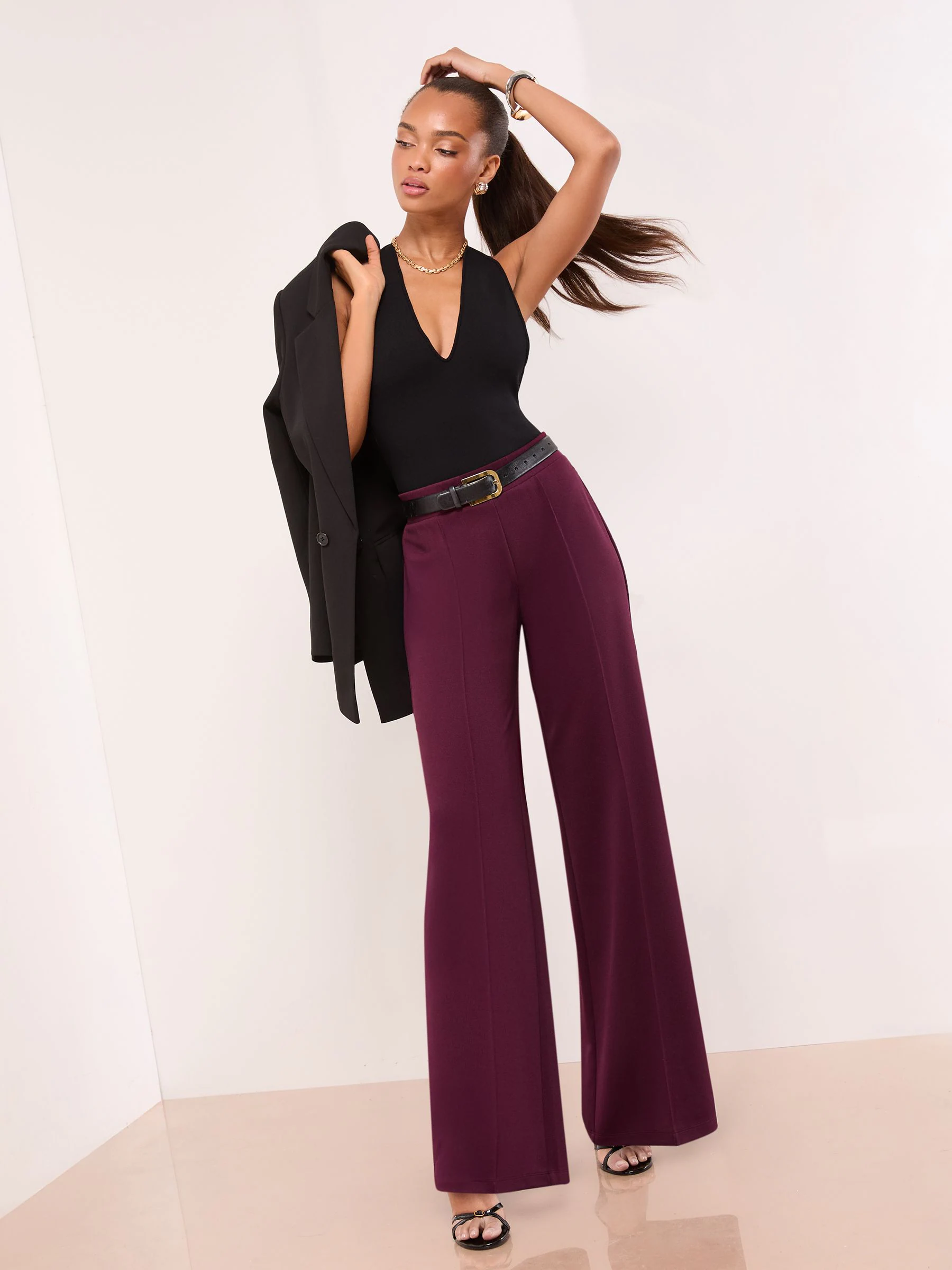 Bordeauxrood - Lipsy - Broek met wijde pijpen en hoge taille