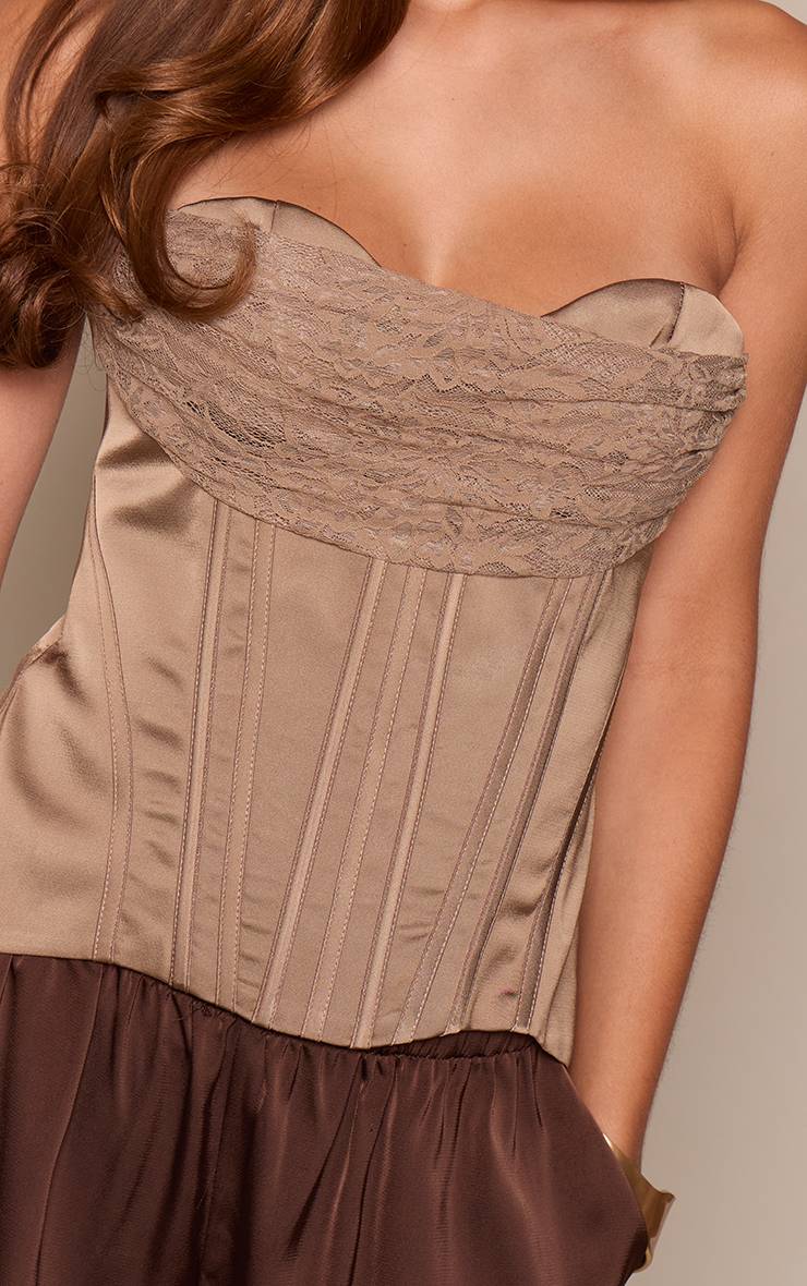 Champignon Corset En Satin À Ourlet Courbé Avec Contraste De Dentelle