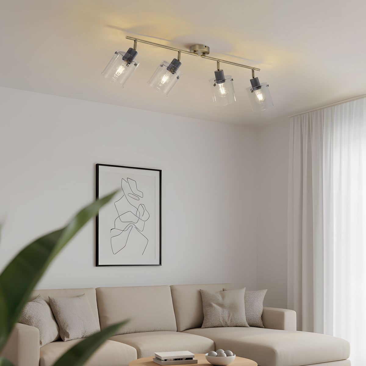 Design plafondspot brons met helder glas 4-lichts - Domo