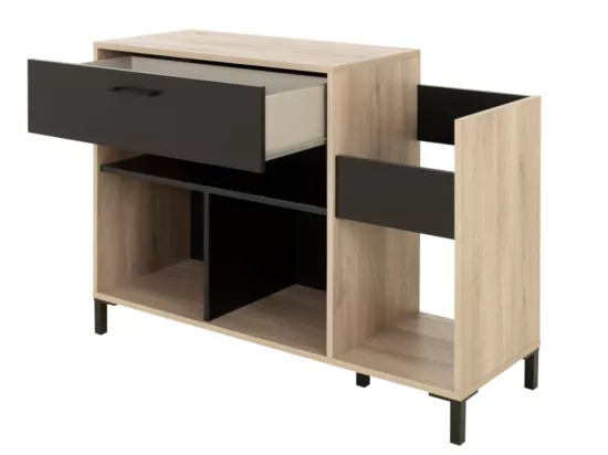 Meuble vinyles JAZZY - Avec rangements - Coloris : chêne et noir