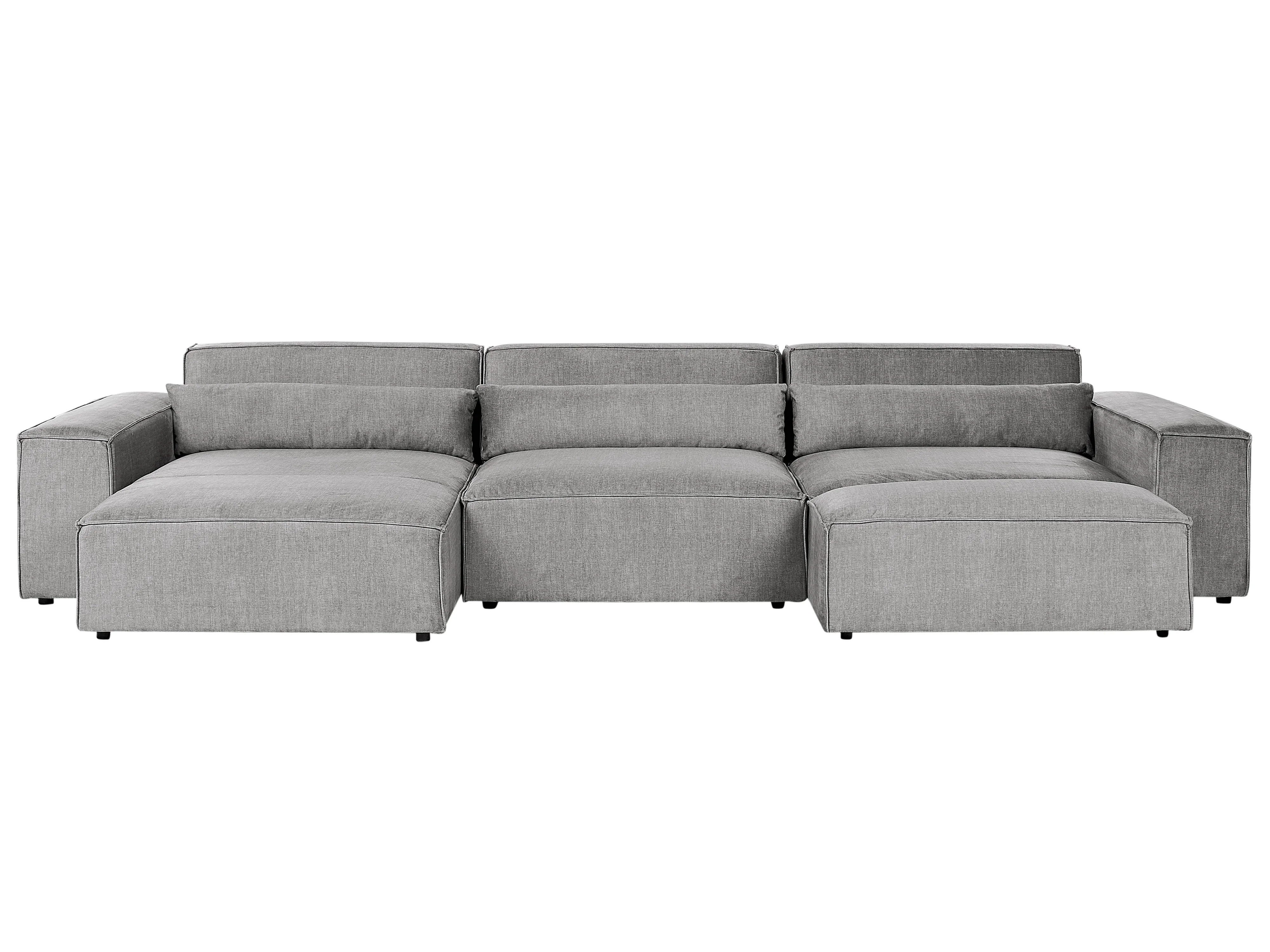 Modulaire hoekbank 3-zits HELLNAR Stof Grijs met ottomaan rechtszijdig