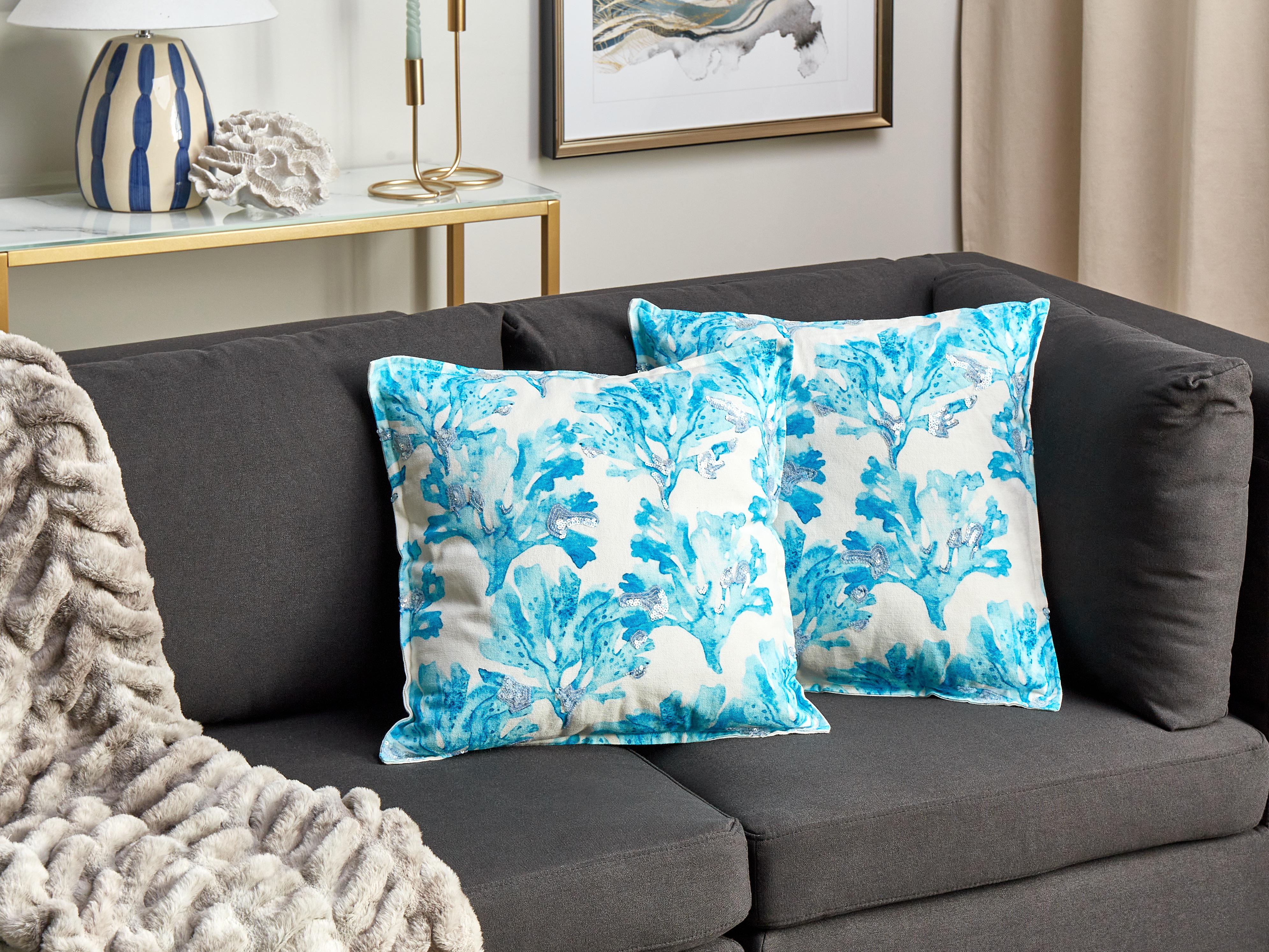 Set van 2 sierkussens ROCKWEED Katoen 45 x 45 cm Blauw bloempatroon