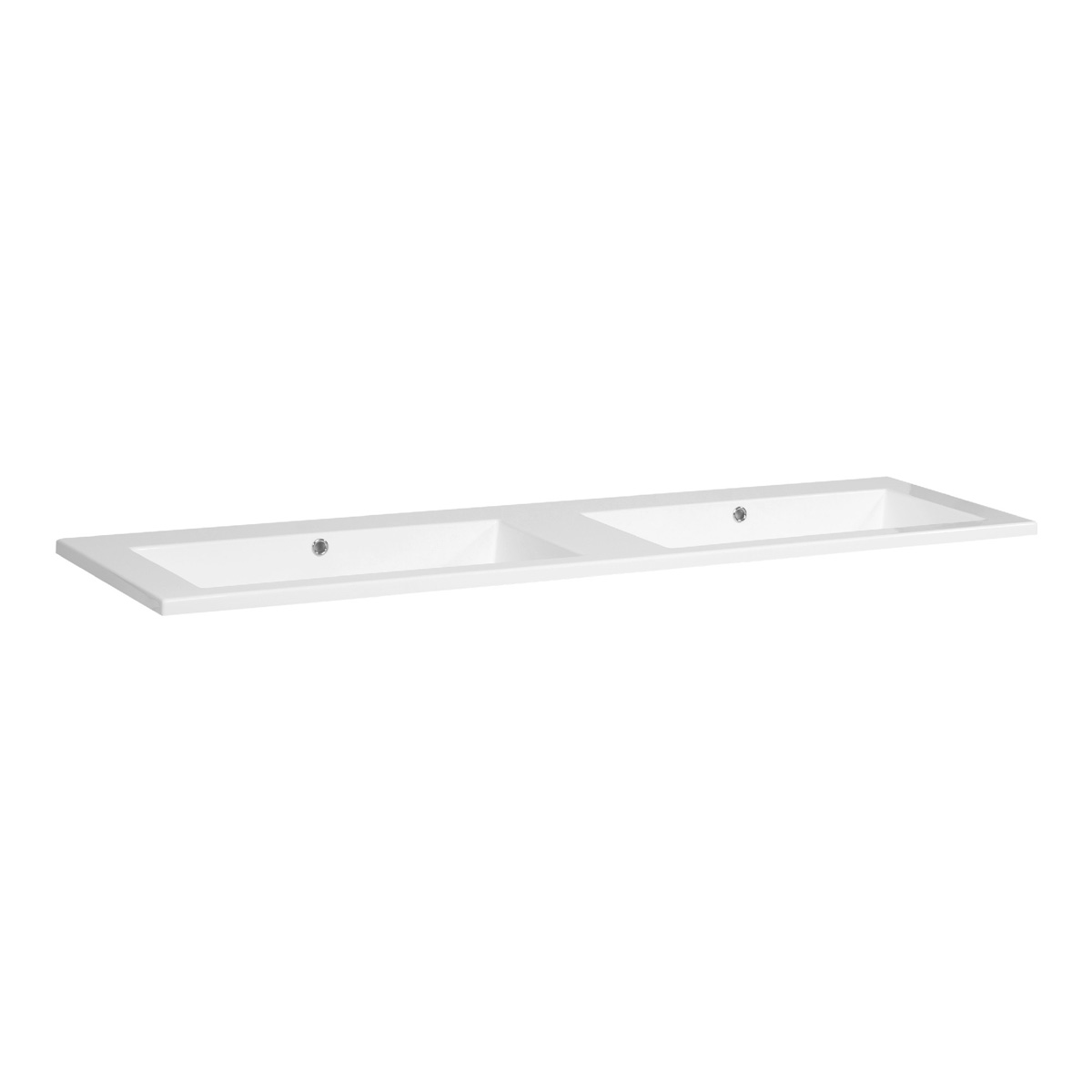 Brauer Solar Slim dubbele wastafel mineraalmarmer 160cm zonder kraangaten wit glans