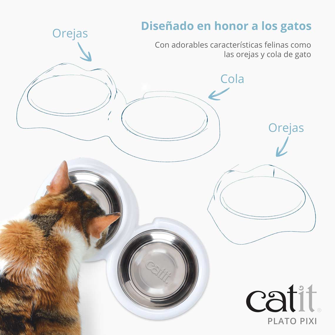 Prato raso Catit Pixi com um adorável desenho de felino, unidade