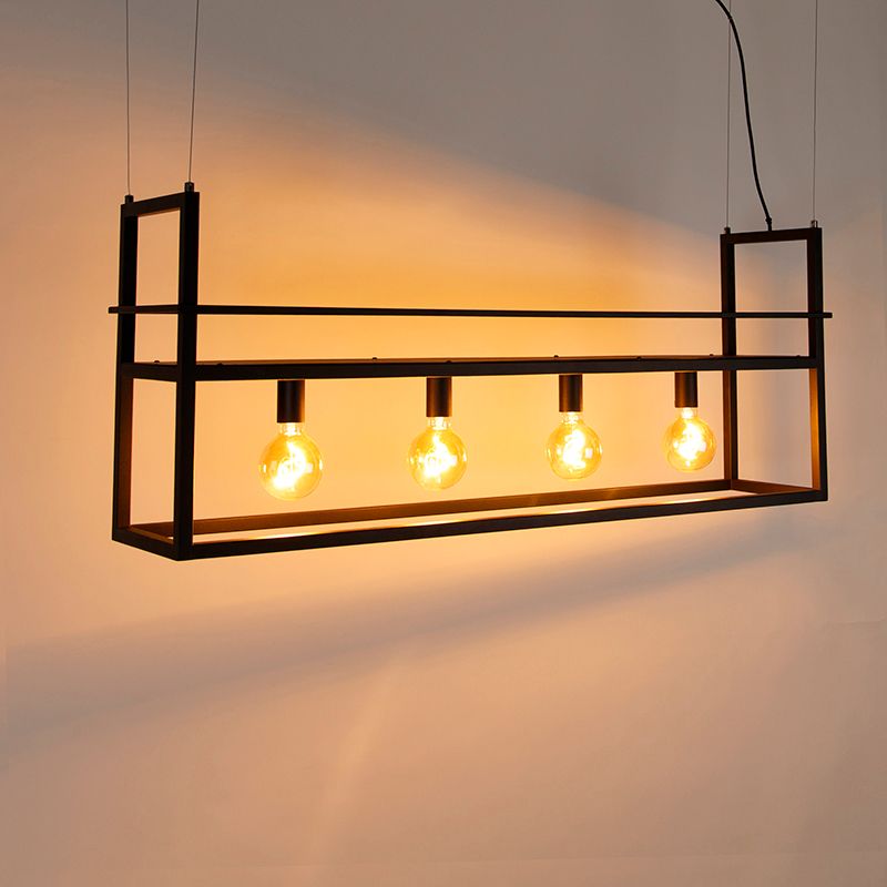Industriële hanglamp zwart met rek large 4-lichts - Cage Rack