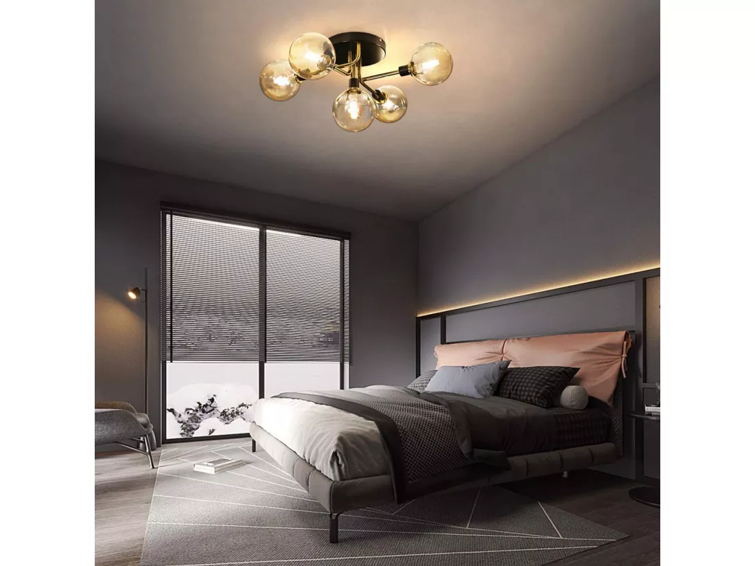 NETTLIFE Plafonnier LED Salon Chambre avec 5 Ampoules Boules de Verre G9 Salon Chambre Lumière Intérieur Lustre Lampe Salle à Manger