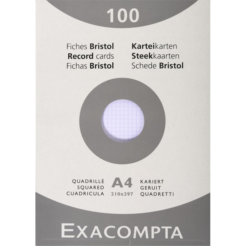 Fiche bristol 210 x 297 mm quadrillée 5 x 5 blanche non perforée Exacompta - Boîte de 100