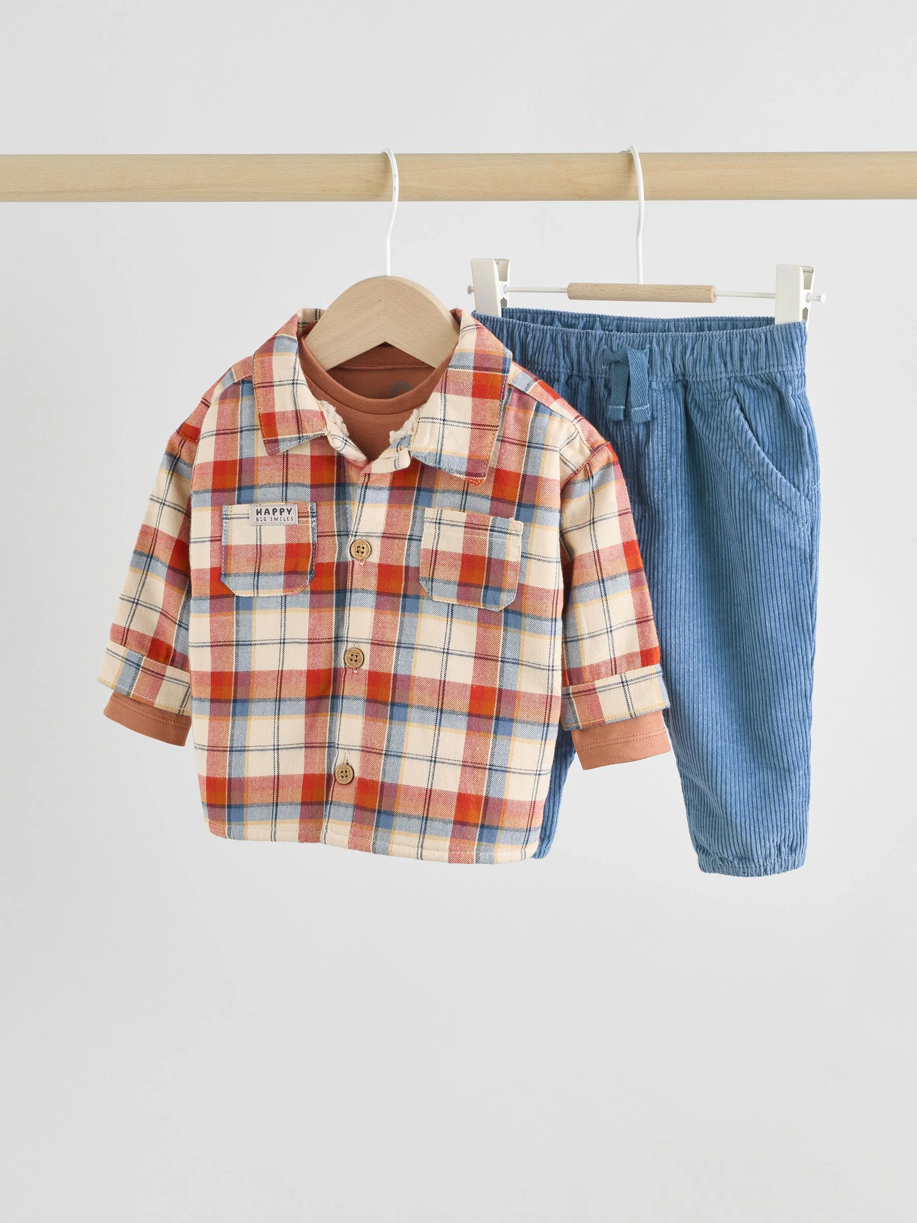 Bruin/donkerblauw - 3 -delige Baby Overshirt en Broeken Set (0mnd -2jr)