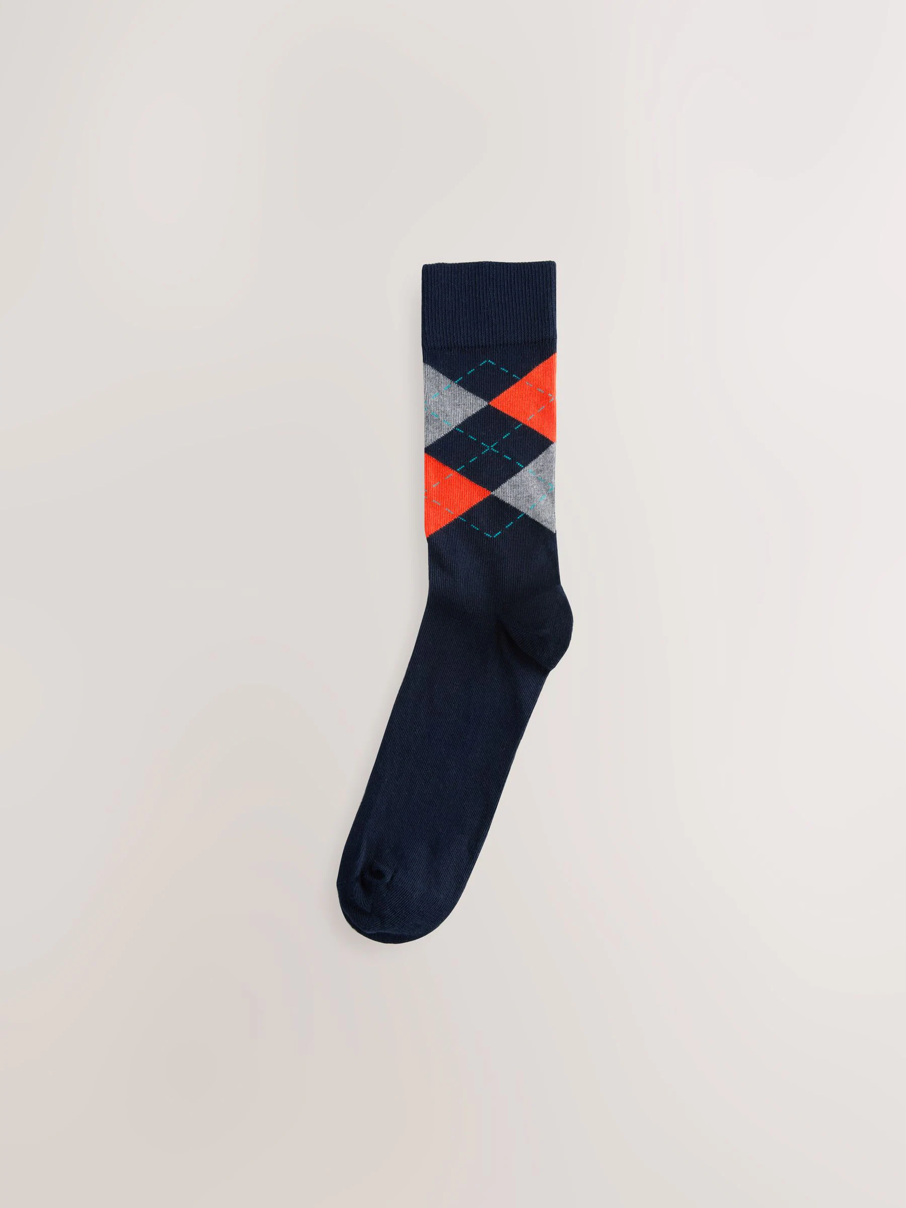 Blauw/oranje/groen met argylepatroon - Set van 5 sokken met patroon