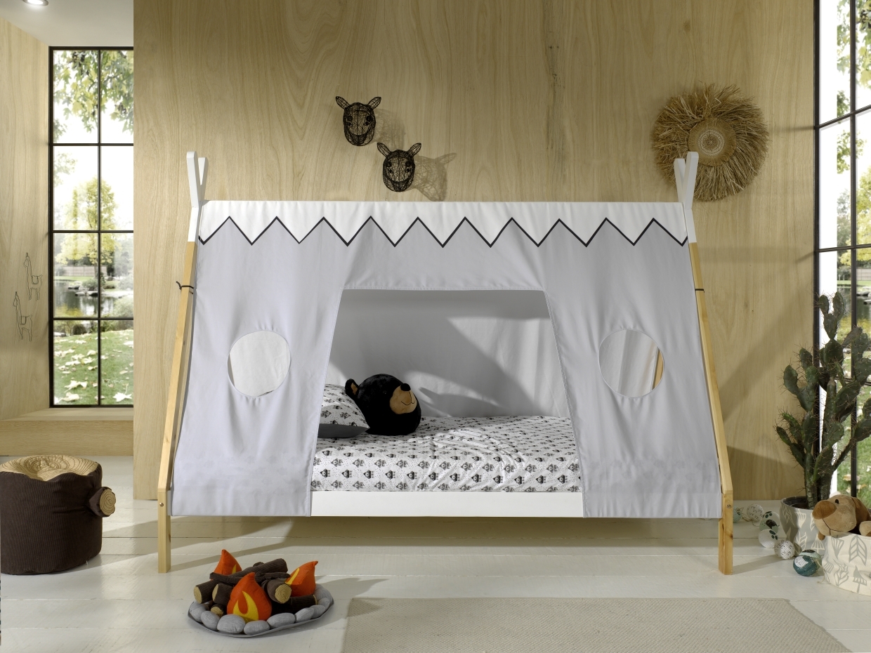 Tipi-Zelt-Bett - weiß - Kiefer- Textilzeltdach - 90x200 cm