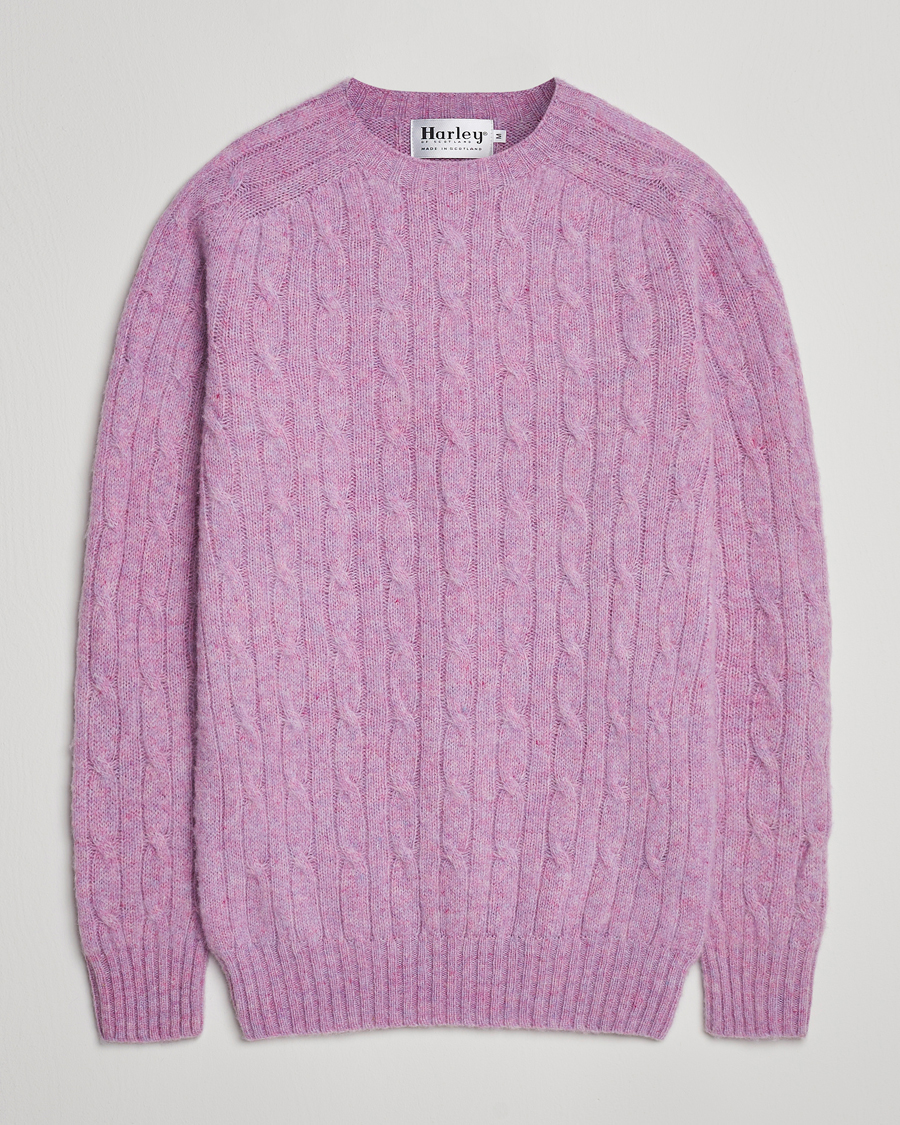 Harley Of Scotland Brushed Supersoft Lambswool Cable Sweetpea