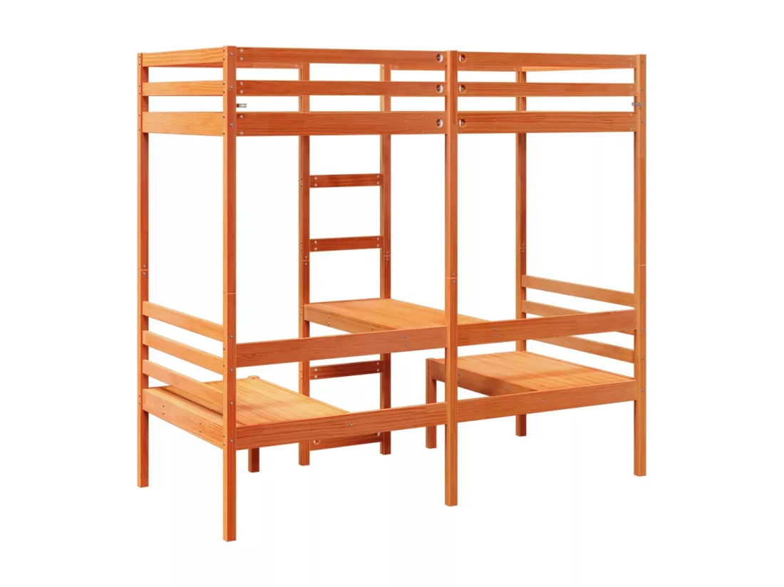 Lit mezzanine avec bureau et chaises brun cire 90x200 cm pin
