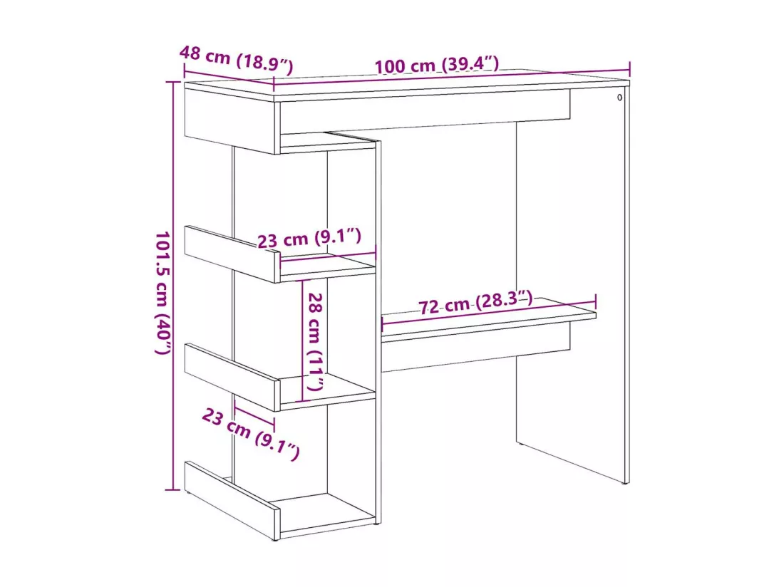 Table de bar avec étagère de rangement chêne artisanal