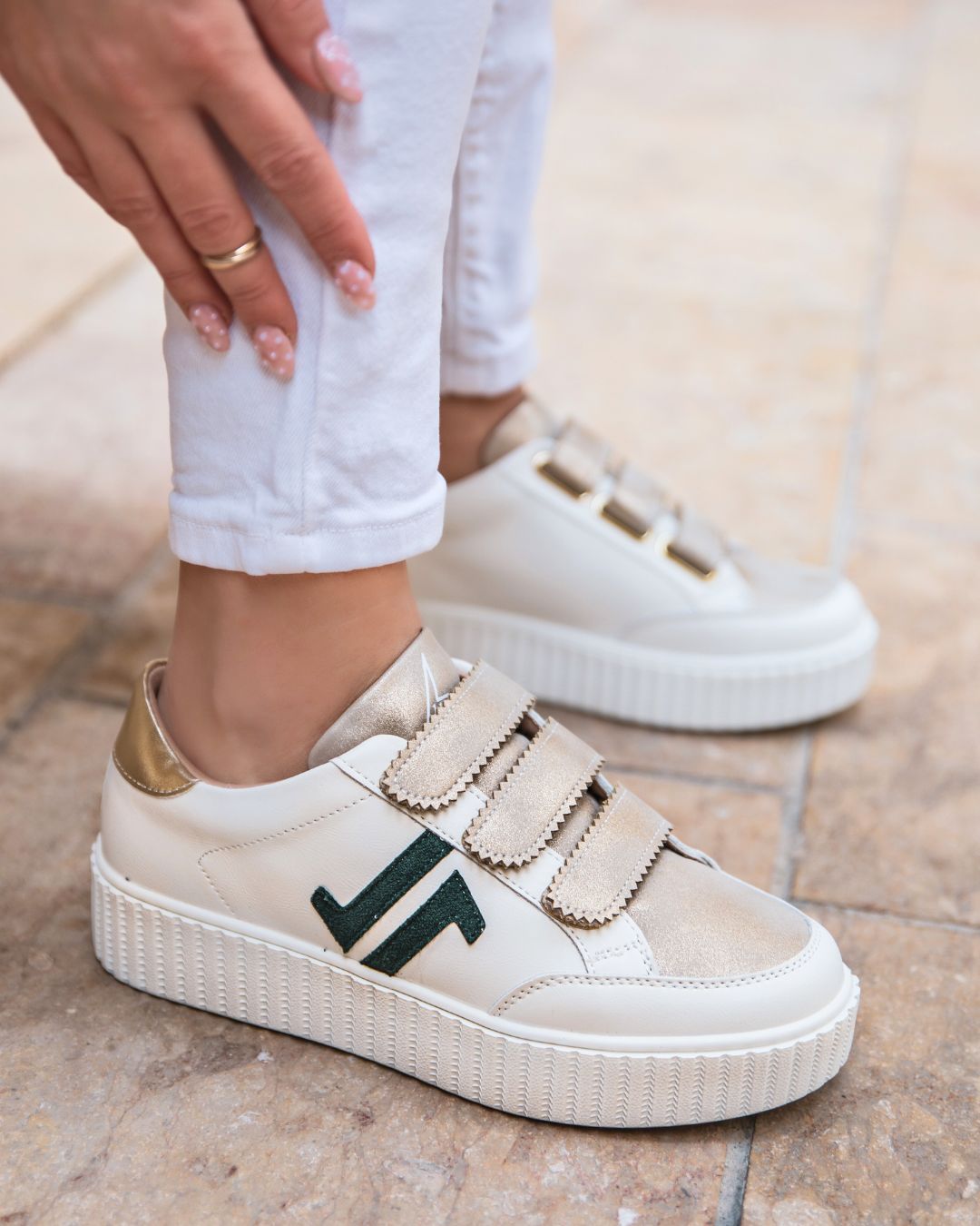 Basket femme blanche creepers à scratch - CL73 GREEN