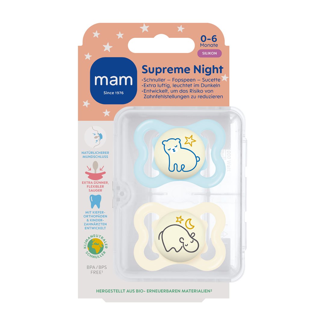 MAM Supreme Night Nuggi Silikon 0-6 Monate 2 Stk
