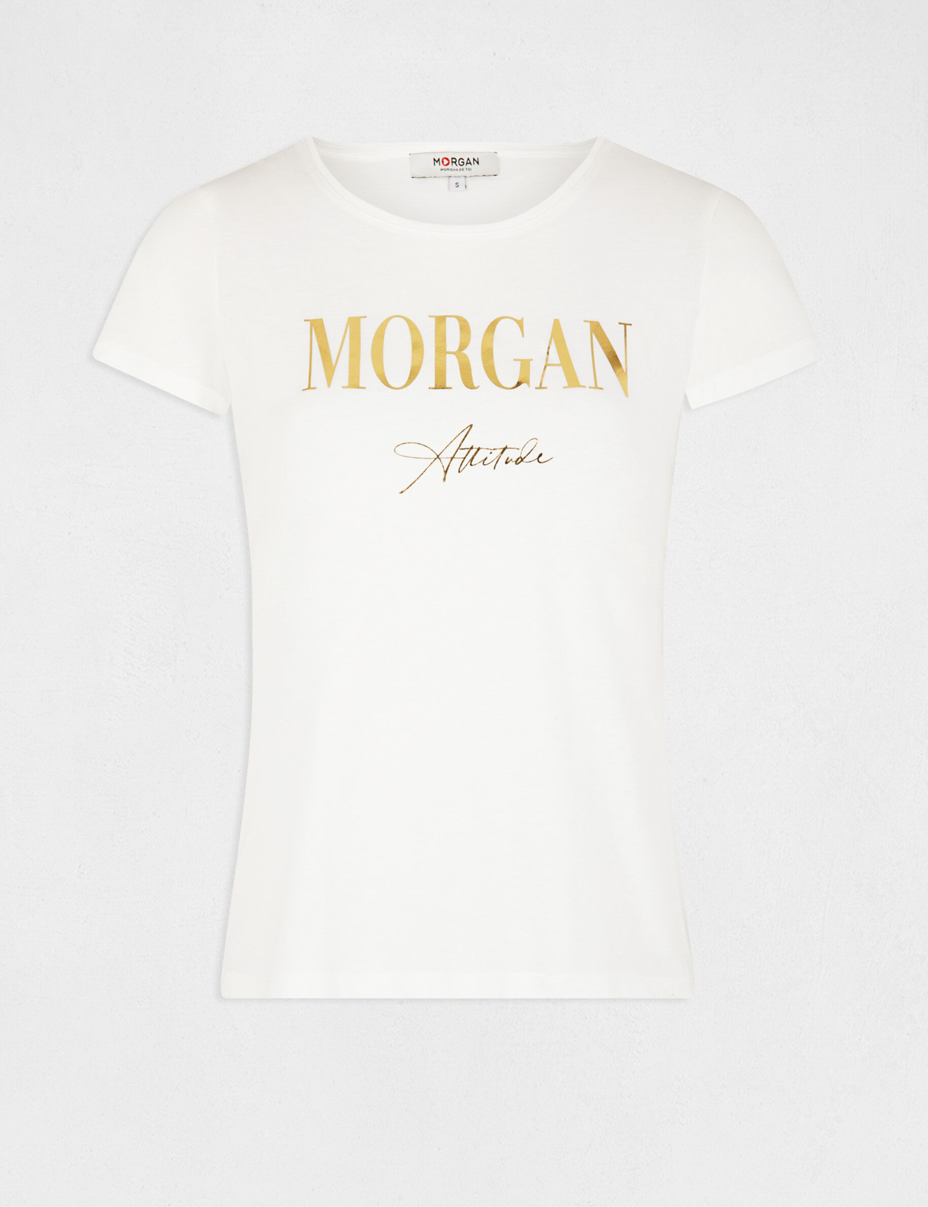 T-shirt manches courtes à inscription ecru femme - ecru