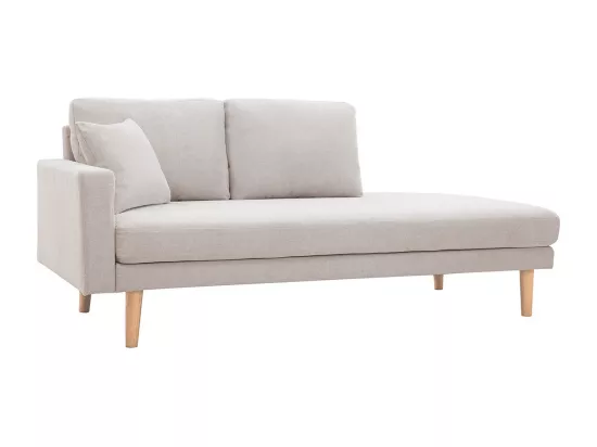 Méridienne scandinave en tissu effet velours texturé beige et bois clair BERTILLE