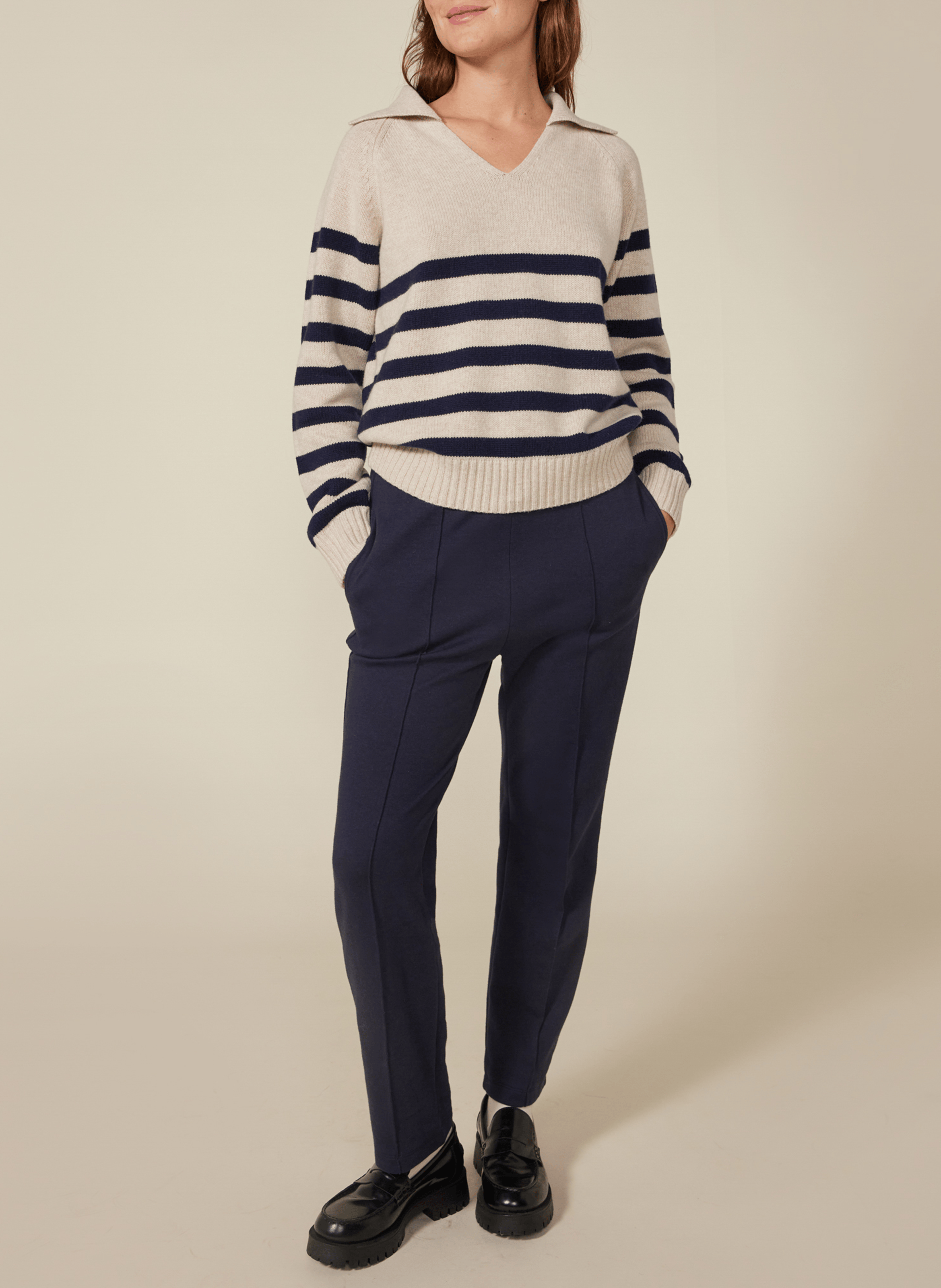 Pull rayé en laine et coton mélangés | Blanc